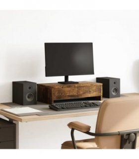 vidaXL Monitor Stand with Drawers Smoked Oak 50x27x15 cm Engineered Wood — Size: 50 x 27 x 15 cm