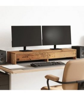 vidaXL Monitor Stand with Drawers Old Wood 100x27x15 cm Engineered Wood — Size: 100 x 27 x 15 cm