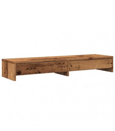 vidaXL Monitor Stand with Drawers Old Wood 100x27x15 cm Engineered Wood — Size: 100 x 27 x 15 cm