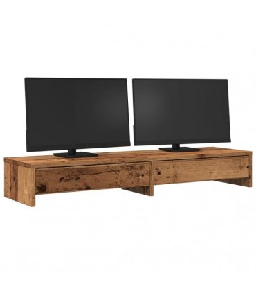 vidaXL Monitor Stand with Drawers Old Wood 100x27x15 cm Engineered Wood — Size: 100 x 27 x 15 cm
