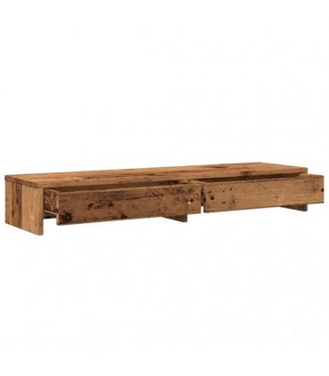 vidaXL Monitor Stand with Drawers Old Wood 100x27x15 cm Engineered Wood — Size: 100 x 27 x 15 cm