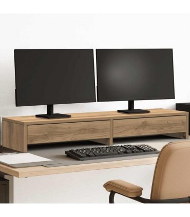 vidaXL Monitor Stand with Drawers Artisian Oak 100x27x15 cm Engineered Wood — Size: 100 x 27 x 15 cm