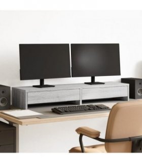 vidaXL Monitor Stand with Drawers Grey Sonoma 100x27x15 cm Engineered Wood — Size: 100 x 27 x 15 cm