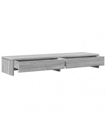 vidaXL Monitor Stand with Drawers Grey Sonoma 100x27x15 cm Engineered Wood — Size: 100 x 27 x 15 cm