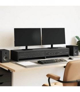 vidaXL Monitor Stand with Drawers Black Oak 100x27x15cm Engineered Wood — Size: 100 x 27 x 15 cm
