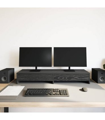 vidaXL Monitor Stand with Drawers Black Oak 100x27x15cm Engineered Wood — Size: 100 x 27 x 15 cm