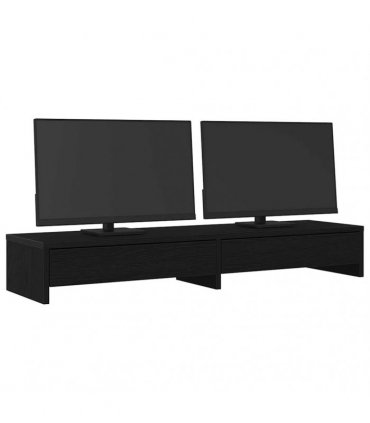 vidaXL Monitor Stand with Drawers Black Oak 100x27x15cm Engineered Wood — Size: 100 x 27 x 15 cm