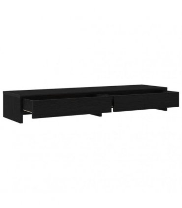 vidaXL Monitor Stand with Drawers Black Oak 100x27x15cm Engineered Wood — Size: 100 x 27 x 15 cm