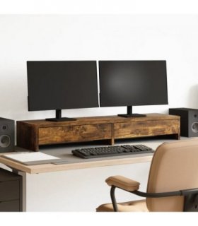 vidaXL Monitor Stand with Drawers Smoked Oak 100x27x15 cm Engineered Wood — Size: 100 x 27 x 15 cm