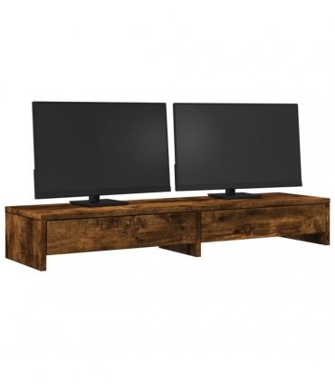vidaXL Monitor Stand with Drawers Smoked Oak 100x27x15 cm Engineered Wood — Size: 100 x 27 x 15 cm