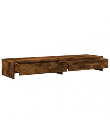 vidaXL Monitor Stand with Drawers Smoked Oak 100x27x15 cm Engineered Wood — Size: 100 x 27 x 15 cm