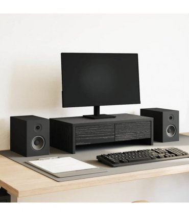 vidaXL Monitor Stand with Drawers Black Oak 50x27x15 cm Engineered Wood — Size: 50 x 27 x 15 cm