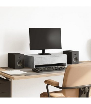 vidaXL Monitor Stand with Drawers Concrete Grey 50x27x15 cm Engineered Wood — Size: 50 x 27 x 15 cm