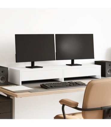 vidaXL Monitor Stand with Drawers White 100x27x15 cm Engineered Wood — Size: 100 x 27 x 15 cm