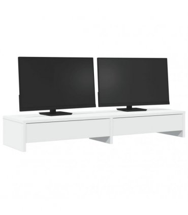 vidaXL Monitor Stand with Drawers White 100x27x15 cm Engineered Wood — Size: 100 x 27 x 15 cm