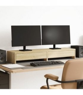 vidaXL Monitor Stand with Drawers Sonoma Oak 100x27x15 cm Engineered Wood — Size: 100 x 27 x 15 cm