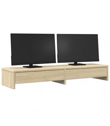vidaXL Monitor Stand with Drawers Sonoma Oak 100x27x15 cm Engineered Wood — Size: 100 x 27 x 15 cm