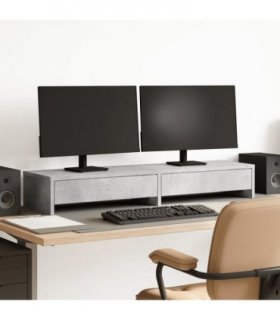 vidaXL Monitor Stand with Drawers Concrete Grey 100x27x15 cm Engineered Wood — Size: 100 x 27 x 15 cm