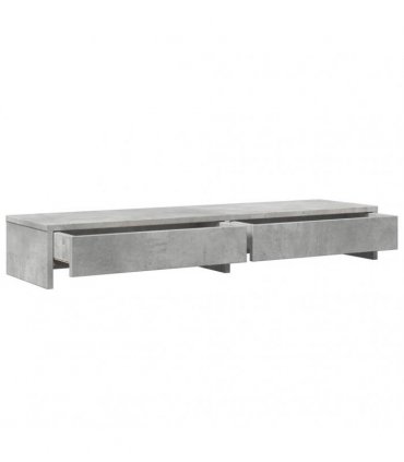 vidaXL Monitor Stand with Drawers Concrete Grey 100x27x15 cm Engineered Wood — Size: 100 x 27 x 15 cm