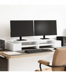 vidaXL Monitor Stand with Storage White 100x27x15 cm Engineered Wood — Size: 100 x 27 x 15 cm