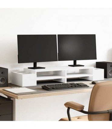 vidaXL Monitor Stand with Storage White 100x27x15 cm Engineered Wood — Size: 100 x 27 x 15 cm
