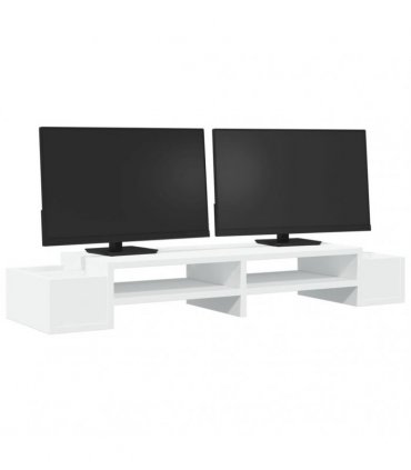 vidaXL Monitor Stand with Storage White 100x27x15 cm Engineered Wood — Size: 100 x 27 x 15 cm