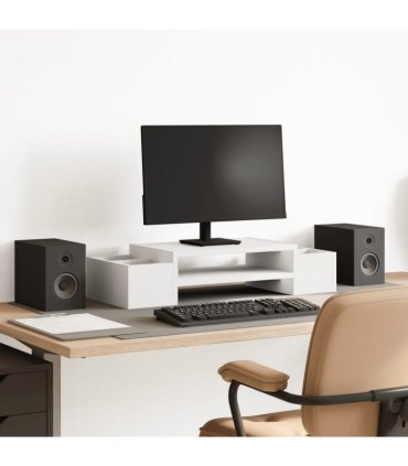 vidaXL Monitor Stand with Storage White 70x27x15 cm Engineered Wood — Size: 70 x 27 x 15 cm