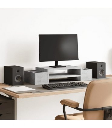 vidaXL Monitor Stand with Storage Concrete Grey 70x27x15 cm Engineered Wood — Size: 70 x 27 x 15 cm