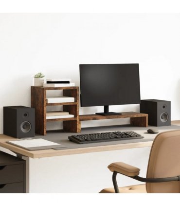 vidaXL Monitor Stand with Desk Organiser Smoked Oak Engineered Wood