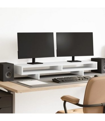 vidaXL Monitor Stand White 100x27x15 cm Engineered Wood — Size: 100 x 27 x 15 cm
