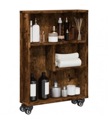 vidaXL Narrow Storage Trolley Smoked Oak 48x13x68 cm Engineered Wood