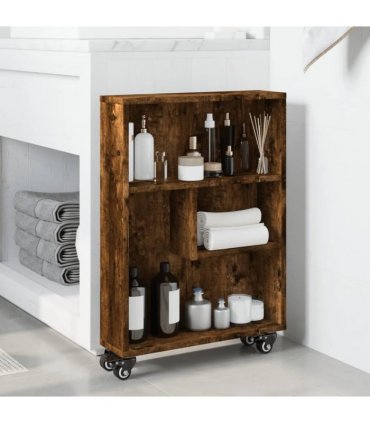 vidaXL Narrow Storage Trolley Smoked Oak 48x13x68 cm Engineered Wood