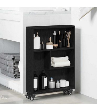 vidaXL Narrow Storage Trolley Black Oak 48 x 13 x 68 cm