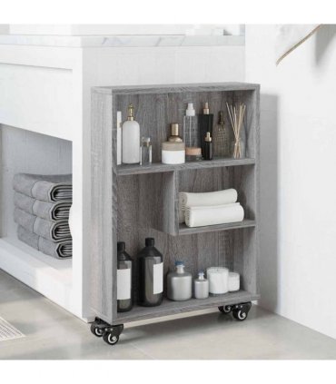 vidaXL Narrow Storage Trolley Grey Sonoma 48x13x68 cm Engineered Wood