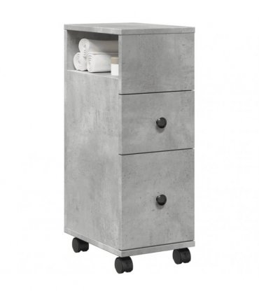 vidaXL Narrow Bathroom Cabinet with Wheels Concrete Grey Engineered Wood