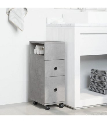 vidaXL Narrow Bathroom Cabinet with Wheels Concrete Grey Engineered Wood