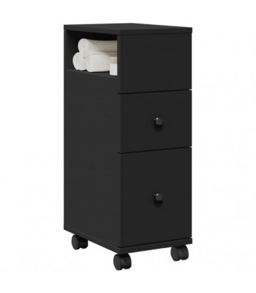 vidaXL Narrow Bathroom Cabinet with Wheels Black Engineered Wood