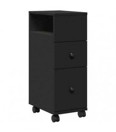 vidaXL Narrow Bathroom Cabinet with Wheels Black Engineered Wood