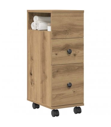 vidaXL Narrow Bathroom Cabinet with Wheels Artisan Oak Engineered Wood