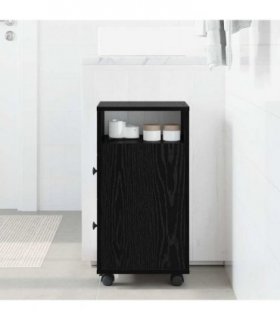 vidaXL Bathroom Furniture Set with Wheel Black Oak 33 x 23 x 65 cm