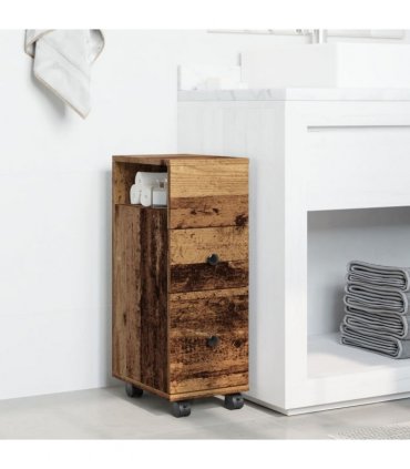 vidaXL Narrow Bathroom Cabinet with Wheels Old Wood Engineered Wood
