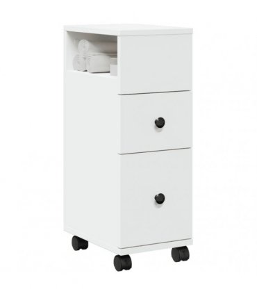 vidaXL Narrow Bathroom Cabinet with Wheels White Engineered Wood