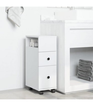 vidaXL Narrow Bathroom Cabinet with Wheels White Engineered Wood