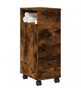 vidaXL Narrow Bathroom Cabinet with Wheels Smoked Oak Engineered Wood