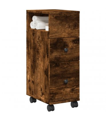 vidaXL Narrow Bathroom Cabinet with Wheels Smoked Oak Engineered Wood