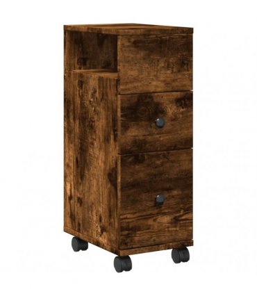 vidaXL Narrow Bathroom Cabinet with Wheels Smoked Oak Engineered Wood