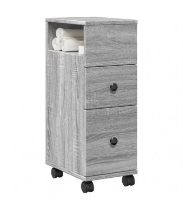 vidaXL Narrow Bathroom Cabinet with Wheels Grey Sonoma Engineered Wood