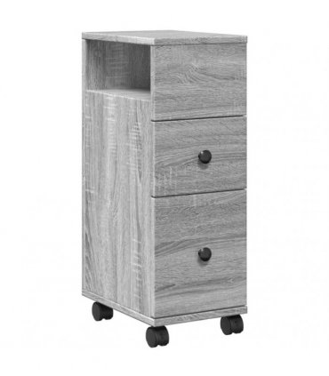 vidaXL Narrow Bathroom Cabinet with Wheels Grey Sonoma Engineered Wood