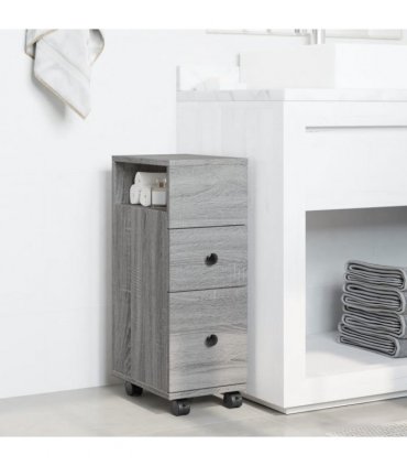 vidaXL Narrow Bathroom Cabinet with Wheels Grey Sonoma Engineered Wood