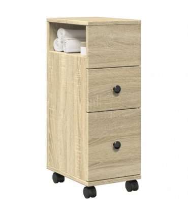 vidaXL Narrow Bathroom Cabinet with Wheels Sonoma Oak Engineered Wood